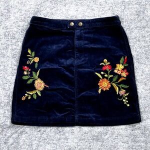 Mossimo Supply Co Embroidered Corduroy Mini Skirt‎ Womens 2 Navy Floral Stretch
